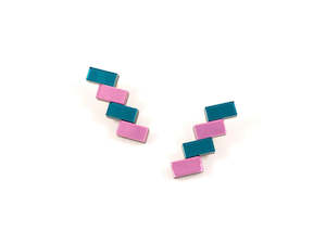 Mystic Forms Step Earrings - Teal and Baby Pink