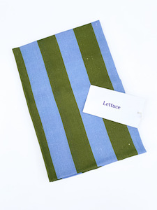 Bold Stripe Periwinkle & Olive Linen Tea towel, by Lettuce | 100% Linen