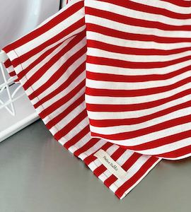 French Nautical Red Stripe Linen Tea towel by Father Rabbit | 100% Linen