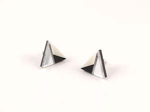 Mystic Forms Triangular Earrings - Silver, Black and Ivory.