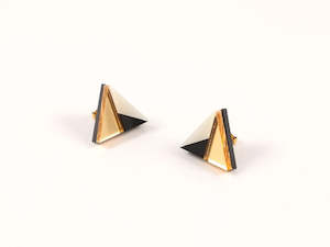 Mystic Forms Triangular Earrings - Gold, Black and Ivory