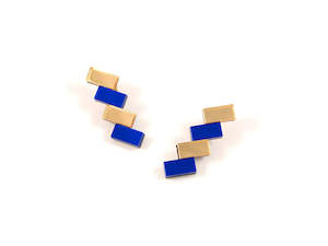 Mystic Forms Step Earrings - Gold and Blue