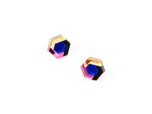 Mystic Forms Hexagon Earrings - Baby Pink, Blue, Gold