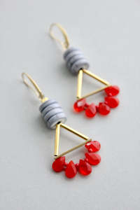 David Aubrey Red and Grey Dangle Earrings