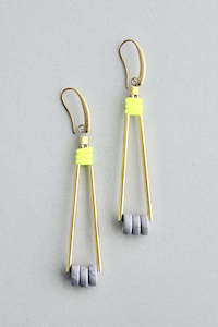 David Aubrey Neon Yellow and Grey Dangle Earrings