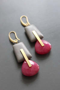 General store operation - other than mainly grocery: David Aubrey Magnesite and Jade Earrings | Pink