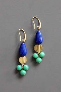 David Aubrey Blue, Green, Gold and Brass Dangle Earrings