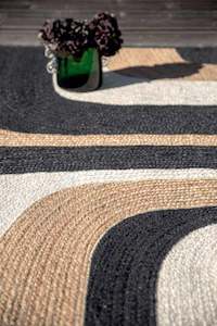 General store operation - other than mainly grocery: Élitis Penny Lane Floor Rug - Black & White | 100% Handbraided Jute