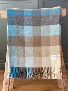 Rome Throw Blanket - Camel and Blue | 100% NZ Merino Wool