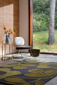 General store operation - other than mainly grocery: Orla Kiely Sprig Stem Rug - Marine | 100% Wool Designer Floor Rug