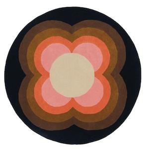 Orla Kiely Sunflower Round Rug - Pink |  100% Wool Designer Floor Rug