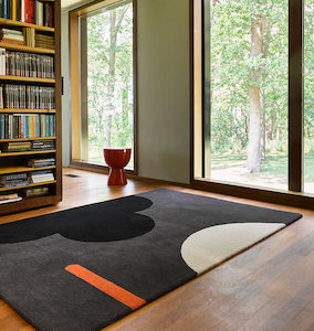 General store operation - other than mainly grocery: Orla Kiely Geo Flower Graphic Rug - Slate | 100% Wool Designer Floor Rug