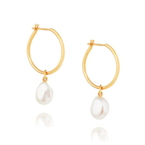 Linda Tahija Baroque Pearl Willpower Gold Hoop Earrings