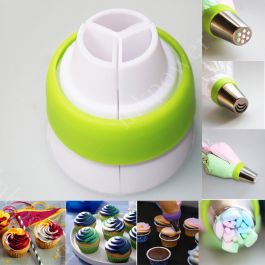 Computer peripherals: 3-Color Cake Cream Decor Icing Piping Bag Russian Nozzle Converter Coupler Tool