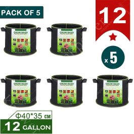 5-PACK 12 Gallon Fabric Grow Bags Pots Plant Aeration Container