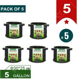 5-PACK 5 Gallon Fabric Grow Bags Pots Plant Aeration - Φ 30x25cm