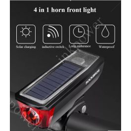 Bicycle Cycling Headlight Solar USB Charging 120dB Horn 350 Lumen Light