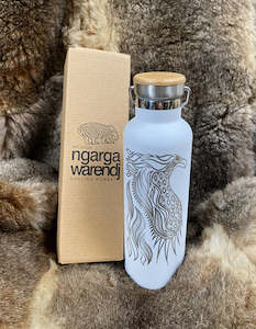 BUNJIL WEDGE TAILED EAGLE DESIGN - WHITE 750ML DOUBLE WALLED INSULATED STAINLESS…