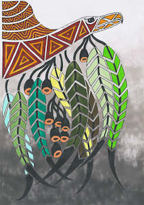 Ngarga Warendj: ART CARD BUNJIL WITH GUM LEAVES 052