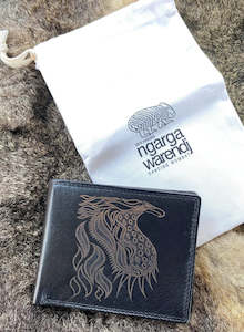 Ngarga Warendj: BLACK MENS LEATHER WALLET - BUNJIL EAGLE DESIGN