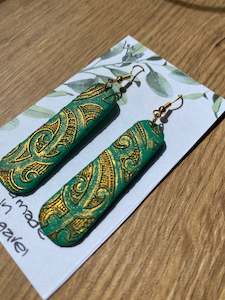 Green & gold earrings #1