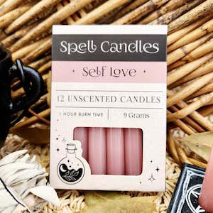 Aromatics Accessories: Pink Self Love Spell Candles (box of 12.approx.1 hr burn time)