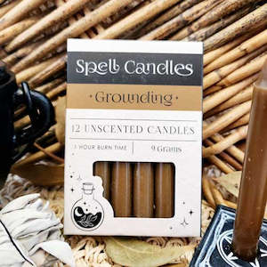 Aromatics Accessories: Brown Grounding Spell Candles (box of 12.approx.1 hr burn time)