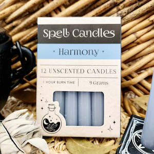 Aromatics Accessories: Blue Harmony Spell Candles (box of 12.approx.1 hr burn time)