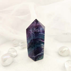 Crystals Fossils: Rainbow Fluorite Point (approx. 8.5x3.9cm)