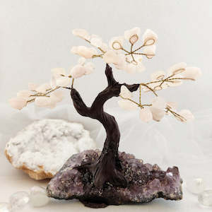 Rose Quartz Tree on Amethyst Cluster Base (approx. 19.4x19.3cm)