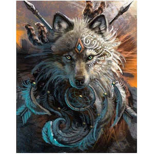 DIY Diamond Art Wolf Dream Catcher Wall Art Kit (ready to bejewel. Approx. 40x30cm)