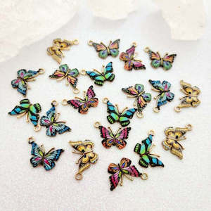 Beads Other Crafts: Colourful Butterfly Charm (assorted colours. enamel & gold metal)