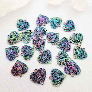 Beads Other Crafts: Rainbow Butterfly in Heart Charm/Pendant