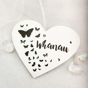 Aotearoa Inspired: Whanau with Butterflies Heart Hanging (approx. 12cm)