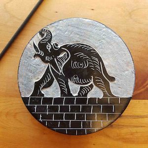 Round Elephant Soapstone Incense Holder (10cm)