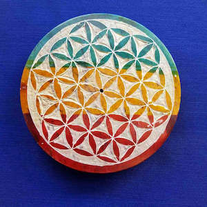 Round Flower of Life Soapstone Incense Holder (10cm)