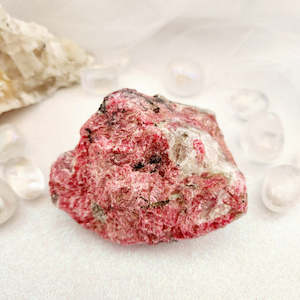 Crystals Fossils: Rhodonite Raw Specimen (approx. 8x8.3x4.5cm)