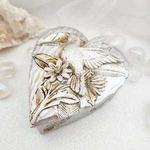 Silver Look Heart Trinket Box with Dove (approx. 11x9cm)