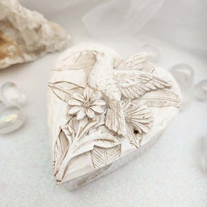 Heart Shaped Trinket Box with Dove (approx. 11x9cm)