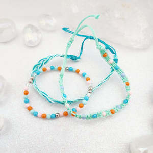 Mint Green Braided Cord & Bead Bracelet (set of 3)