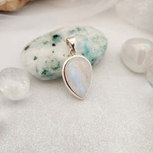 Rainbow Moonstone Tear Drop Pendant (sterling silver)