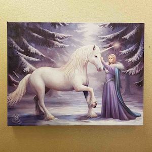 Mystical Magical: Pure Magic Purple Goddess & her Unicorn Canvas by Anne Stokes (approx. 25 x 19cm)