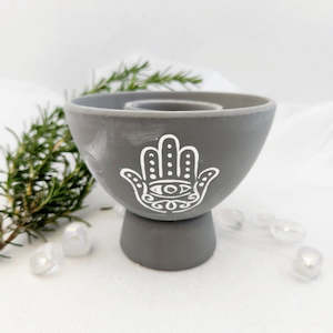 Hamsa Grey Terracotta Smudge Bowl (approx 13x13x10cm)