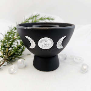 Cleansing Blessing: Black Triple Moon Terracotta Smudge Bowl (approx 13x13x10cm)