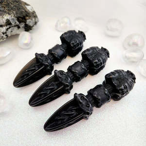 Black Obsidian Tibetan Dagger Carving (assorted. approx. 9.9x3.1cm)