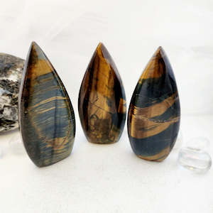 Blue/Gold Tiger's Eye Flat Flame (assorted. approx 8.8-9.6x3.9-4.2cm)