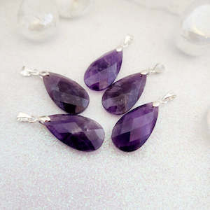 Amethyst Faceted Teardrop Pendant (assorted. silver metal bale)