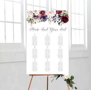 Burgundy Watercolour Flowers Seating Chart