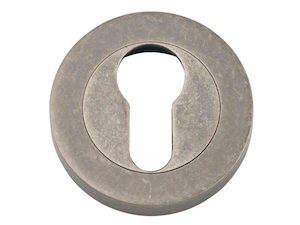 Bankston Rumbled Nickel Round Euro Keyhole Escutcheon