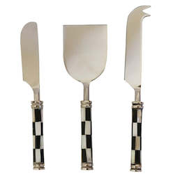 3 Piece Cheese Set Checker B&W